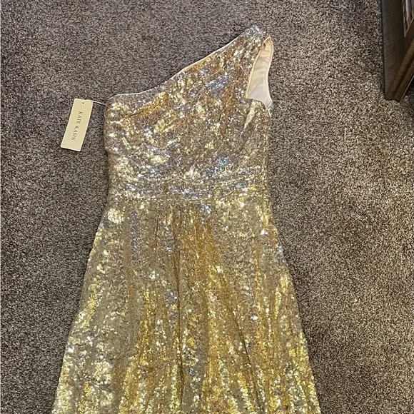 kate kasin gold sequin dress Kate Kasin Gold Pleated Gold Sequin Maxi Dress Womens 2